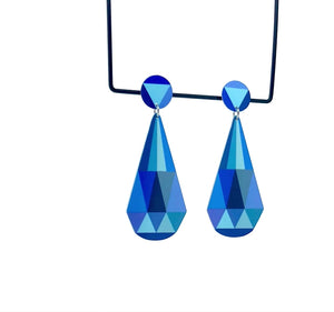 Claire Ishino - Blue Faceted Gems - double drop stud earrings