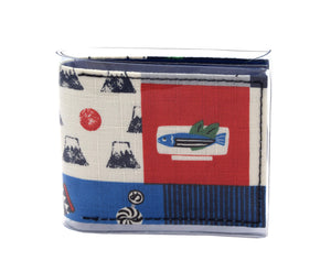 Pocket Wallet - Fish on a plate - Japanese fabric
