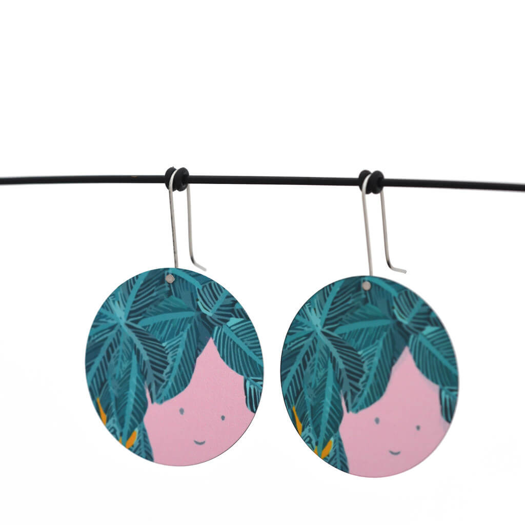 Pot plant face - Birds Nests For Hair - large circle shepherds hook earrings