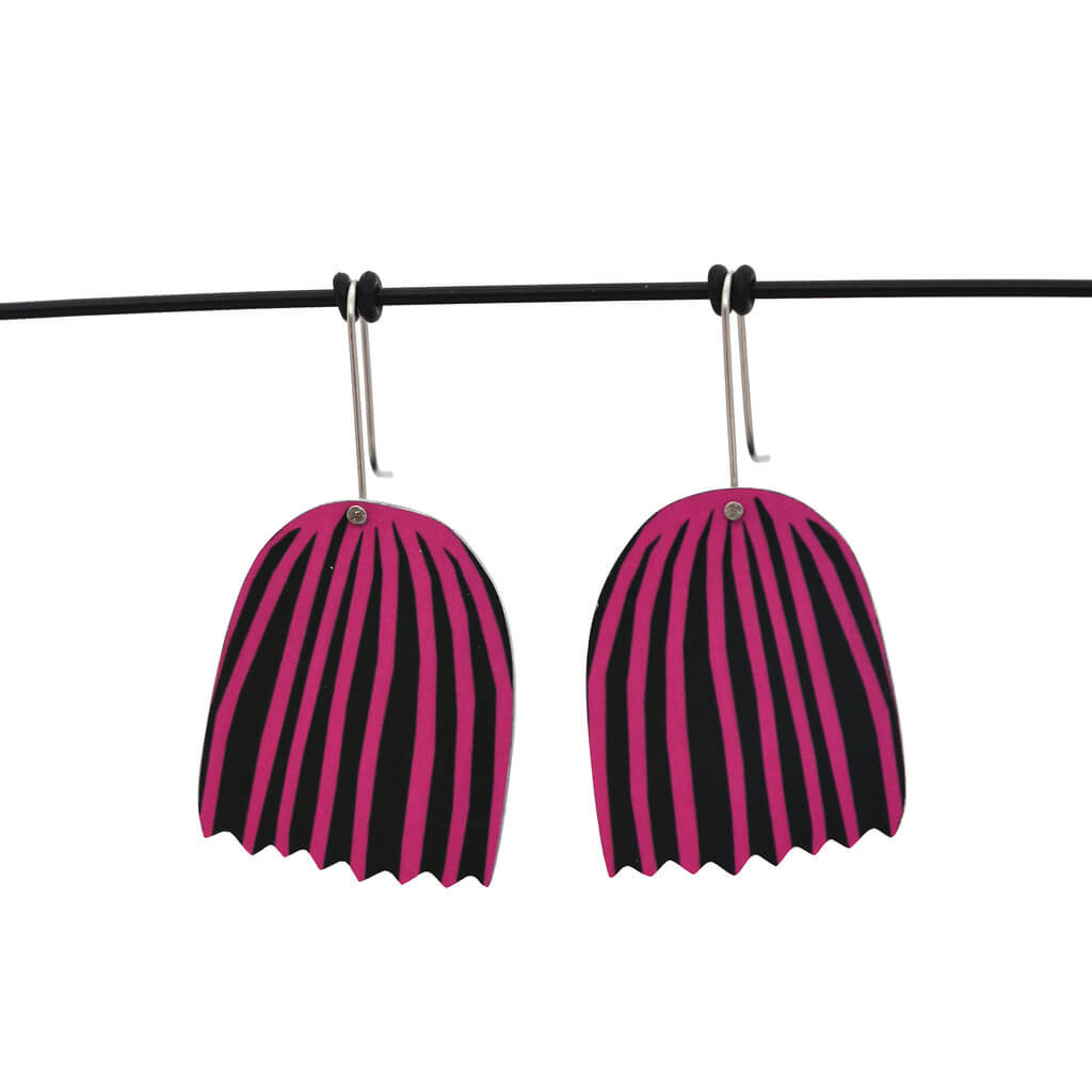 Mabel's Garden - Pink and black bell flower - Birds Nests For Hair - shepherds hook earrings