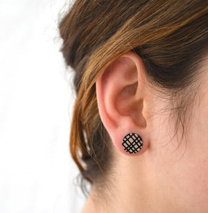Crosshatch - Birds Nests For Hair - circle stud earrings