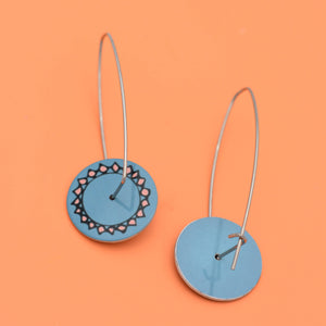 Facets - Vintage button sketch - circle drop hook earrings