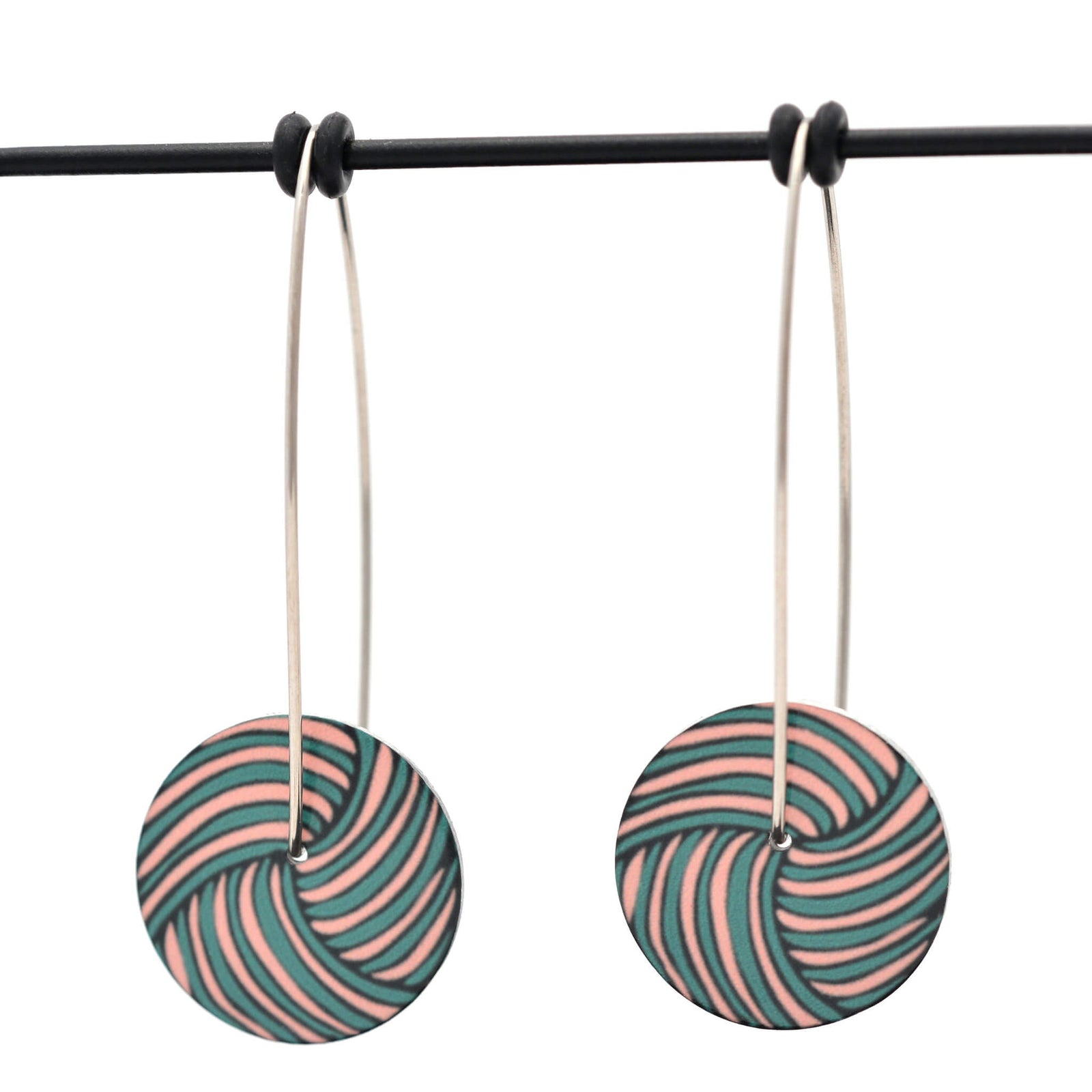 Woven knot - Vintage button sketch - small circle drop hook earrings