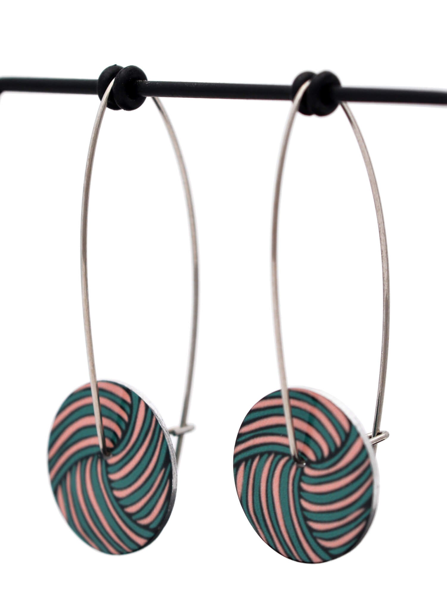 Woven knot - Vintage button sketch - circle drop hook earrings