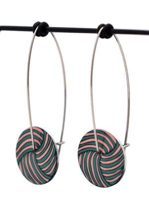 Woven knot - Vintage button sketch - small circle drop hook earrings
