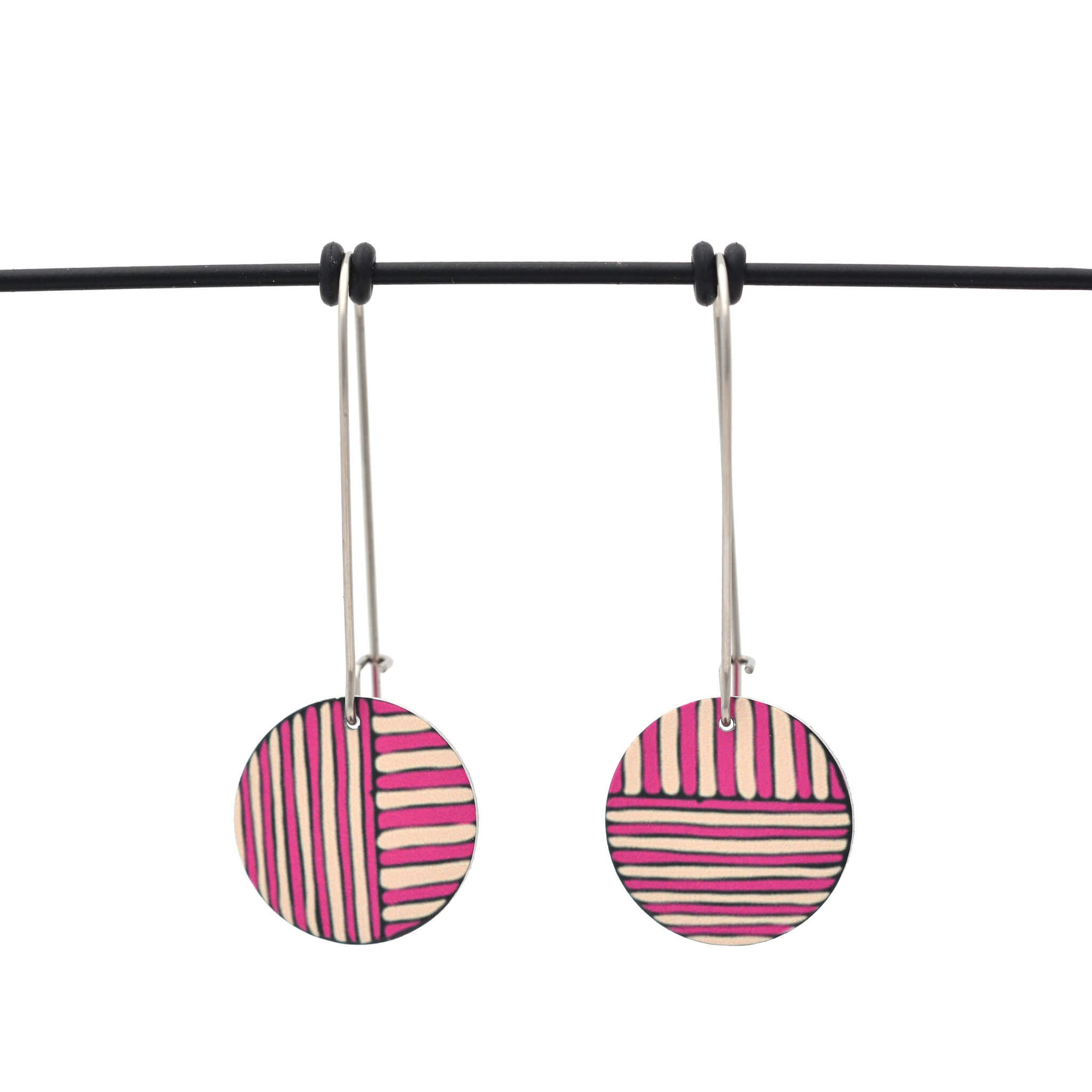 Cross sections - Vintage button sketch - circle drop hook earrings