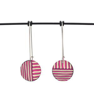 Cross sections - Vintage button sketch - circle drop hook earrings