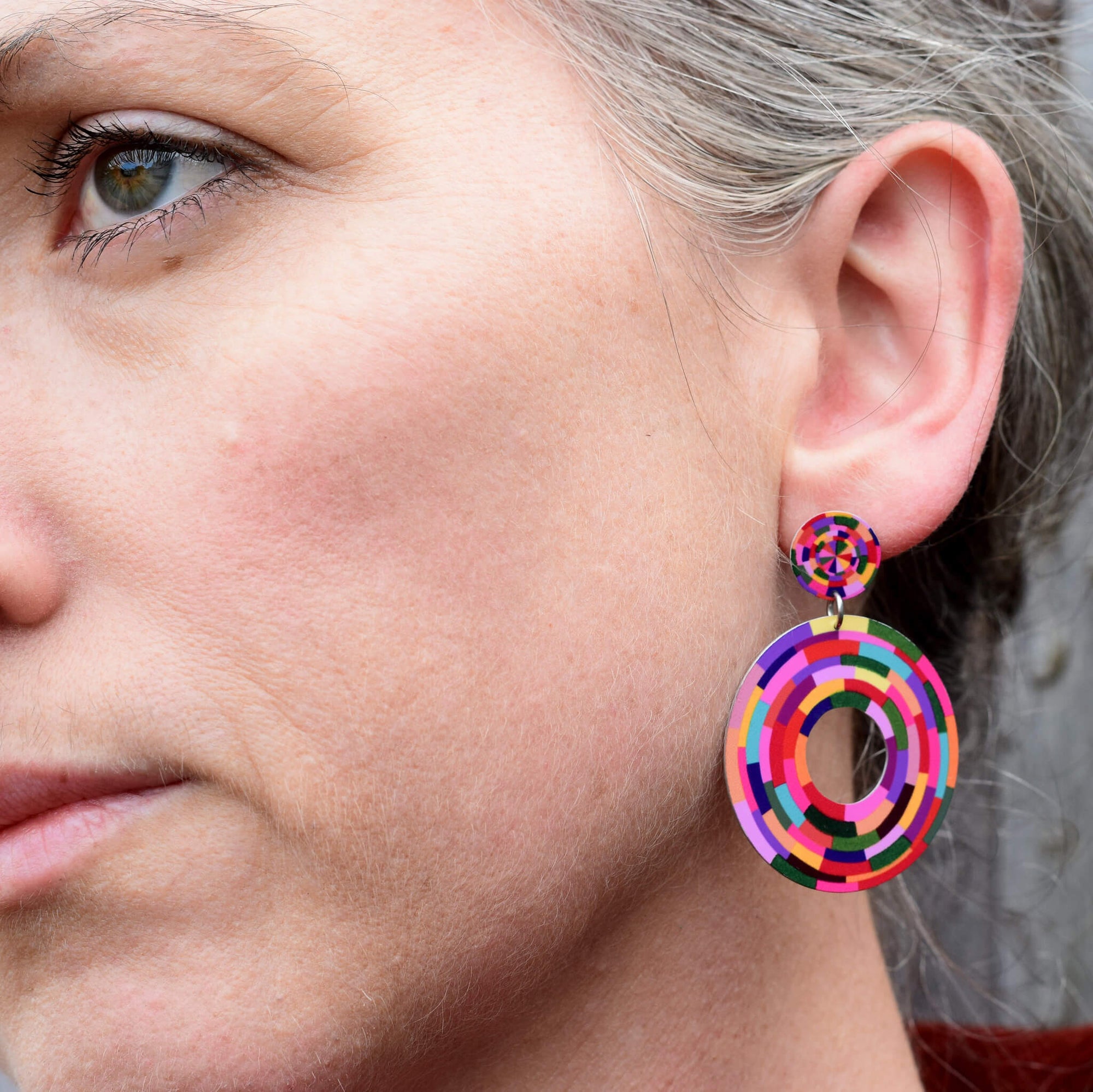 Rosey Posy - earrings - large circle drop studs