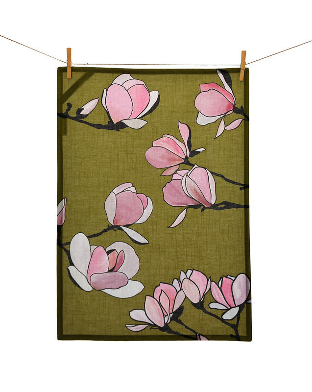 Tea Towel - Magnolia - Olive Green
