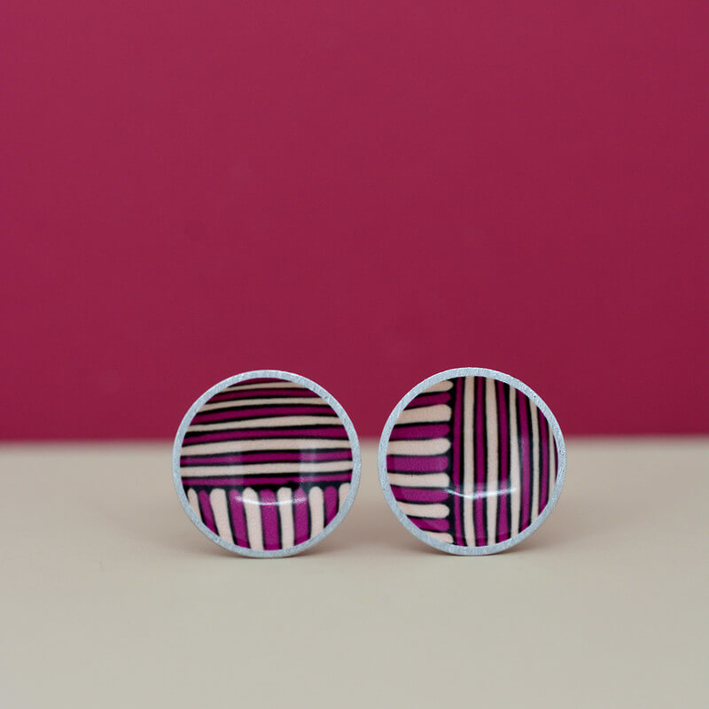 Cross sections - vintage button sketch - circle stud earrings
