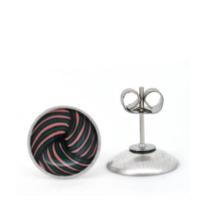 Woven knot - vintage button sketch - circle stud earrings