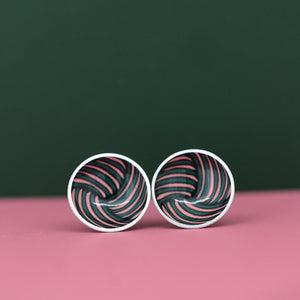 Woven knot - vintage button sketch - circle stud earrings