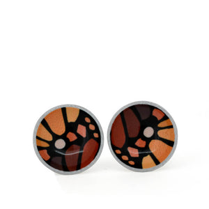 Hot mocha - monarch butterfly - domed stud earrings