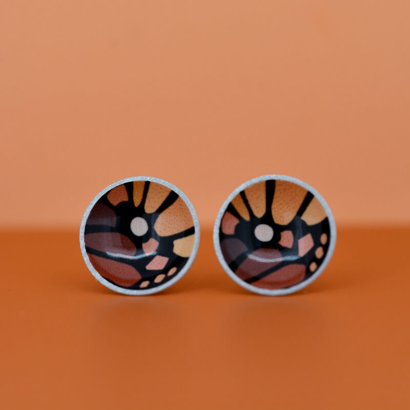 Hot mocha - monarch butterfly - domed stud earrings