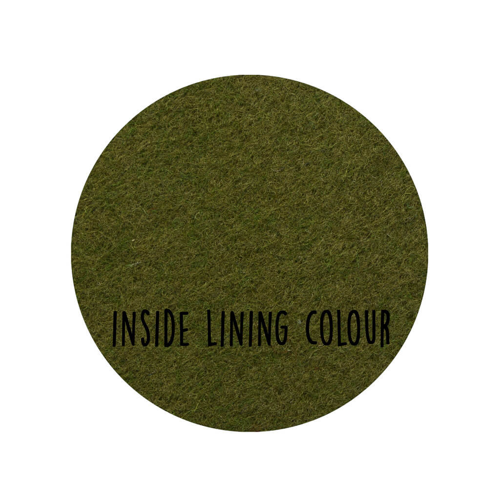 This image shows the dark green colour of the lining of the product.