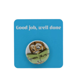 Button Badge - Squirrel Nutkin Beatrix Potter vintage fabric