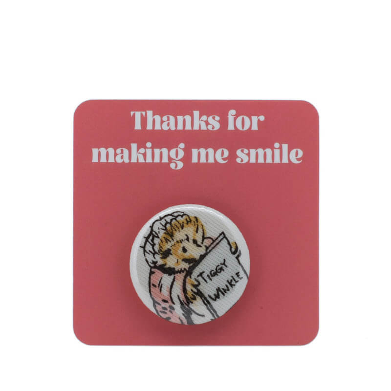 Button Badge - Tiggy Winkle Beatrix Potter vintage fabric