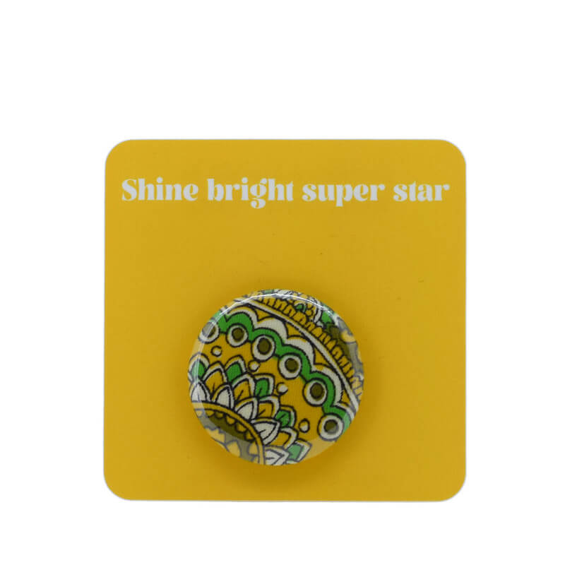 Button Badge - Yellow green paisley